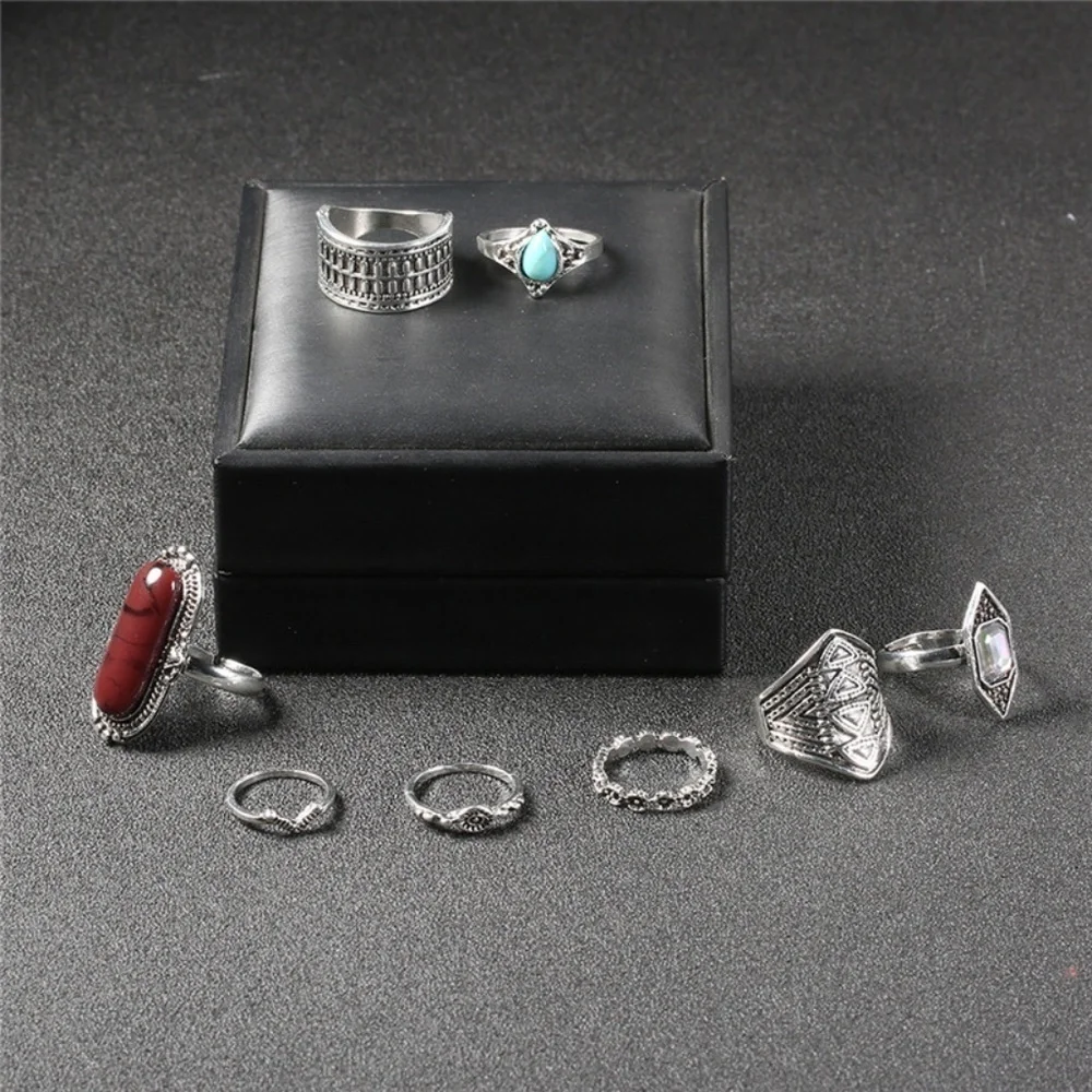 *CAMILLA* 8-Pc Silver x Turquoise Fashion Ring Set
